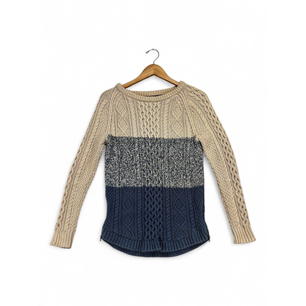 L.L. Bean Women's Cable Knit‎ Colorblock Crewneck Sweater XS
